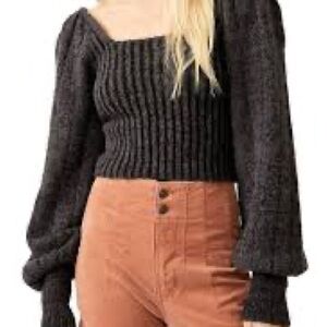 Free People Katie Mix Stitch Square Neck Sweater